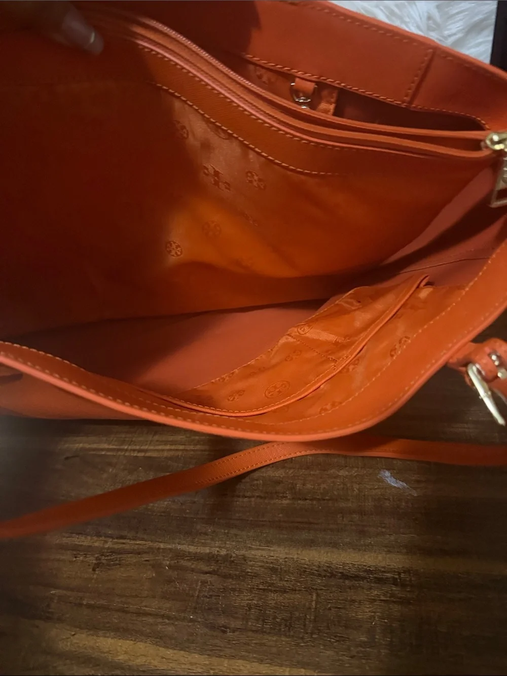 Tory Burch Bright Orange Saffiano Leather Tote